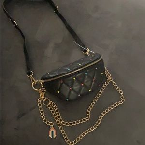 black bag with multicolor love studs